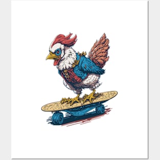 Chicken skateboarding Posters and Art